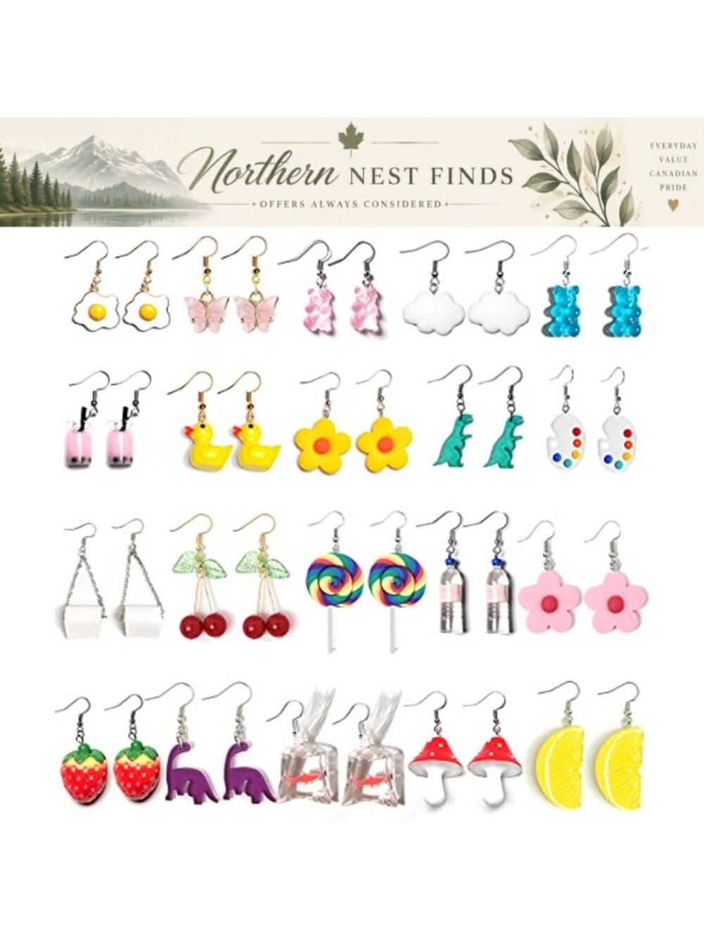 20 Pairs Funny Resin Dangle Earrings Set for Women Handmade Unique